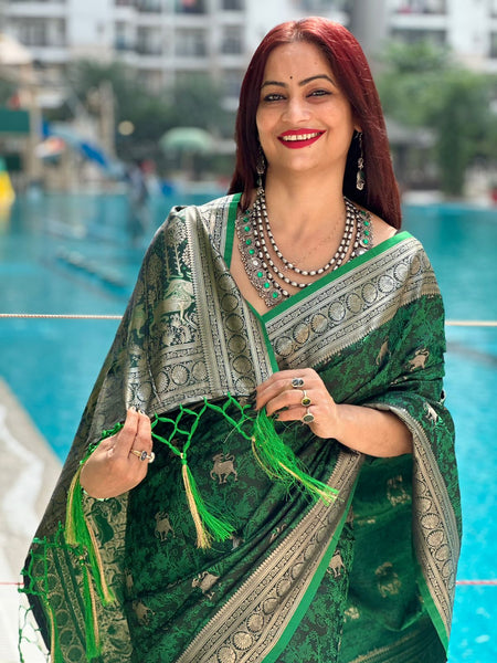 Reena Dwivedi In Banarsi Silk Designer Saree. Available In 4 Colours.