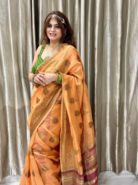 Naveena Kapoori In Banarsi Organza Saree With Booti Work. Available In  4 Colours.
