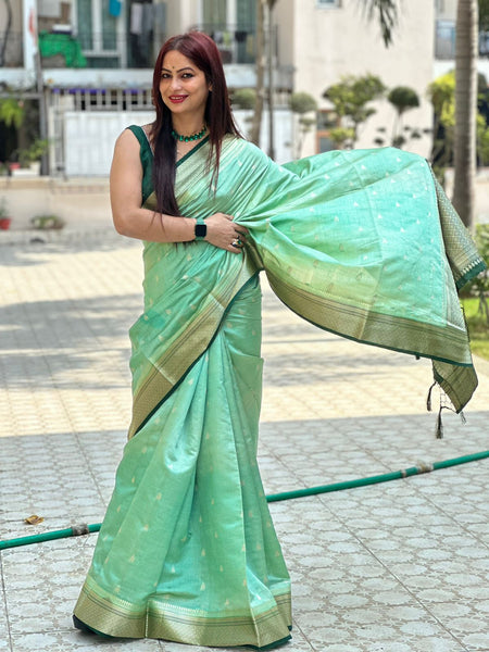 Reena Dwivedi In Banarsi Silk Saree. Available In 5 Colours.