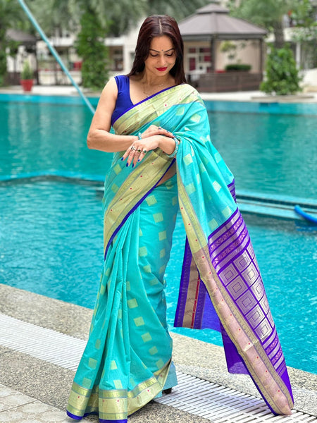 Reena Dwivedi In Chanderi Cotton Silk Golden Zari Designer Sari. Available In 3 Colours.