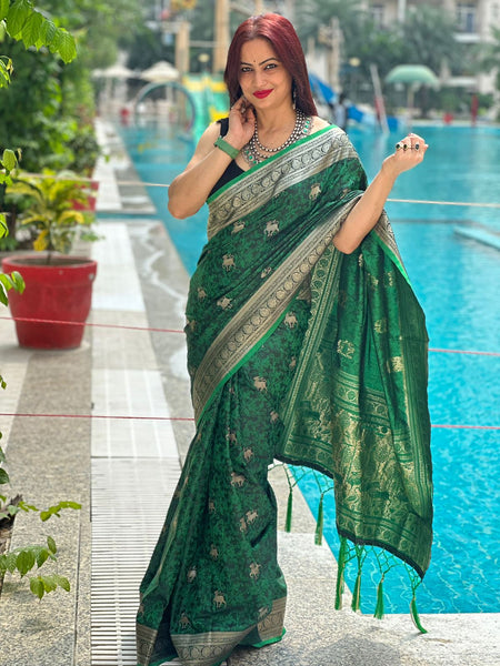 Reena Dwivedi In Banarsi Silk Designer Saree. Available In 4 Colours.