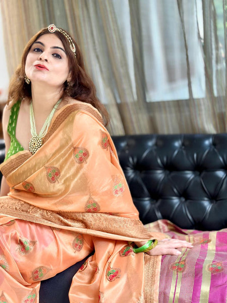 Naveena Kapoori In Banarsi Organza Saree With Booti Work. Available In  4 Colours.