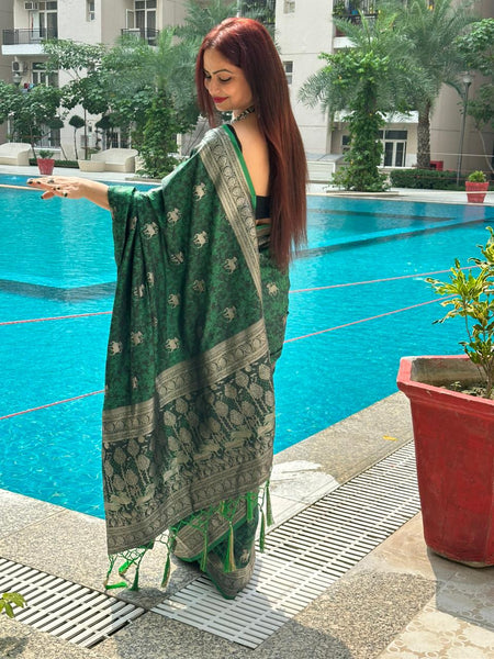 Reena Dwivedi In Banarsi Silk Designer Saree. Available In 4 Colours.