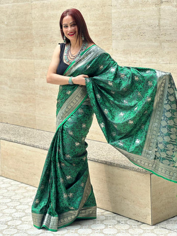 Reena Dwivedi In Banarsi Silk Designer Saree. Available In 4 Colours.