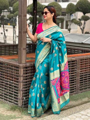 Reena Dwivedi In Banarsi Silk Saree. Available In 5 Colours.