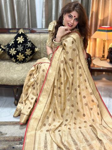 Naveena Kapoor In Banarsi Cotton Silk Designer Saree. Available In 6 Colours.