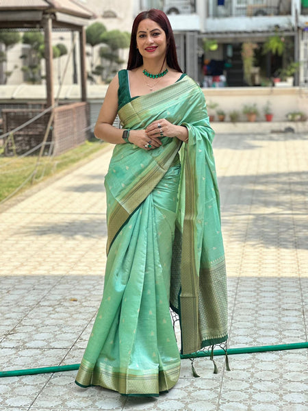 Reena Dwivedi In Banarsi Silk Saree. Available In 5 Colours.