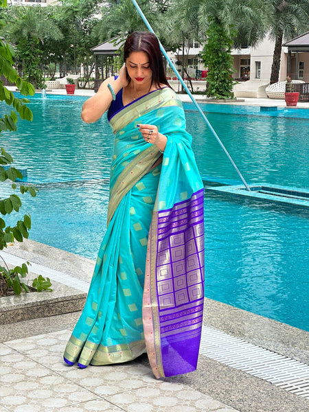 Reena Dwivedi In Chanderi Cotton Silk Golden Zari Designer Sari. Available In 3 Colours.