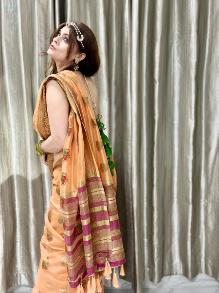 Naveena Kapoori In Banarsi Organza Saree With Booti Work. Available In  4 Colours.