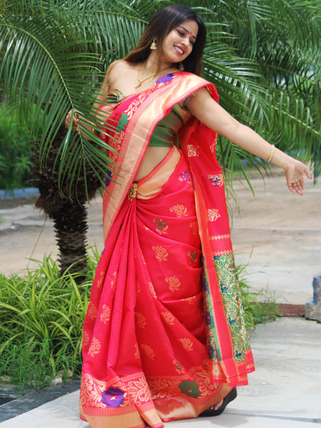 Megha Rathod In Banarsi Silk Saree. Available In 2 Colours.