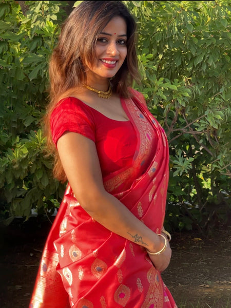 Megha Rathod In Yellow Meenakari Zari Banarsi Silk Saree. Available In 5 Colours.