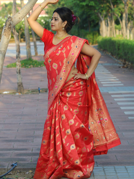Megha Rathod In Yellow Meenakari Zari Banarsi Silk Saree. Available In 5 Colours.