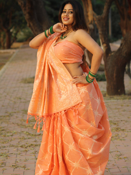 Megha Rathod In Banarsi Blended Cotton Silk Saree. Available In 3 Colours.