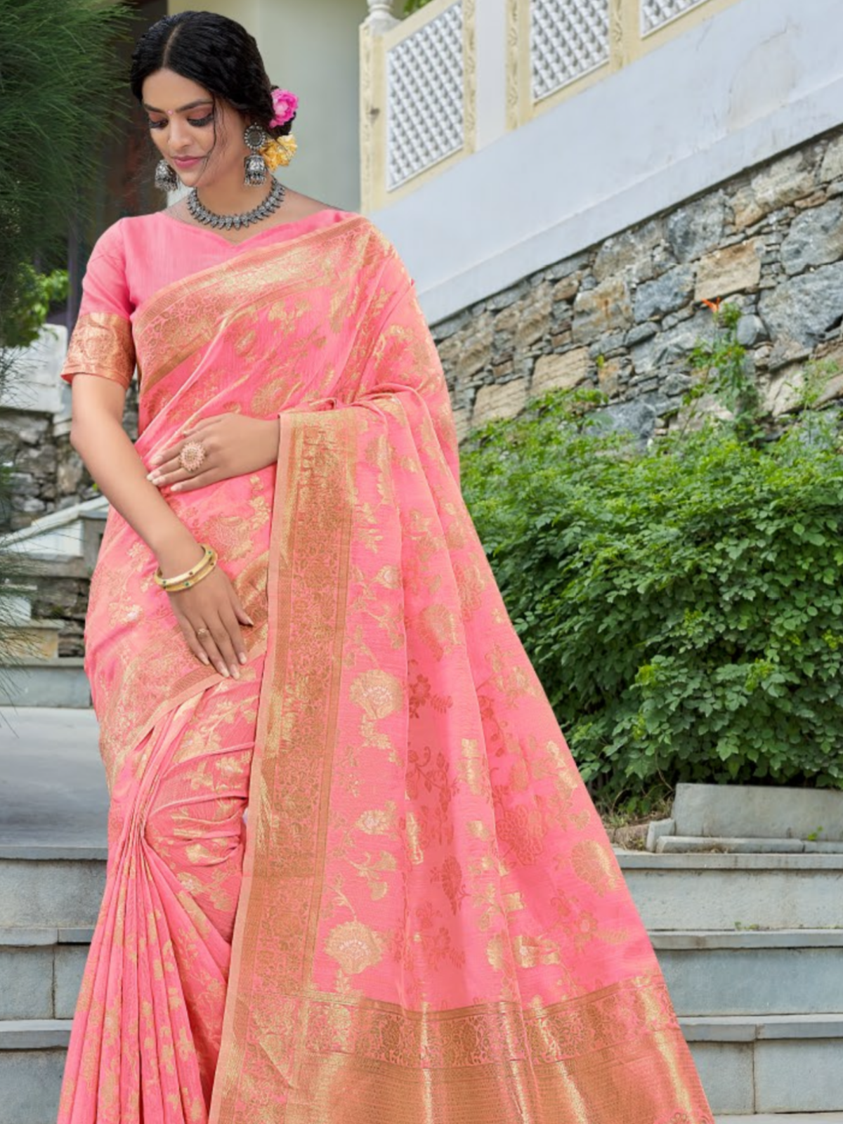 Reena Dwivedi In Banarsi Cotton Silk Saree. Available In 6 Colours.