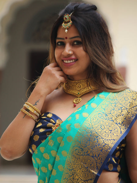 Megha Rathod In Banarsi Silk Saree. Available In 7 Colours