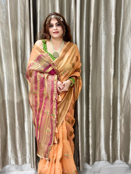 Naveena Kapoori In Banarsi Organza Saree With Booti Work. Available In  4 Colours.
