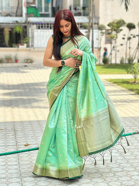 Reena Dwivedi In Banarsi Silk Saree. Available In 5 Colours.