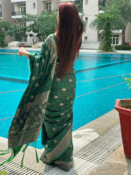Reena Dwivedi In Banarsi Silk Designer Saree. Available In 4 Colours.