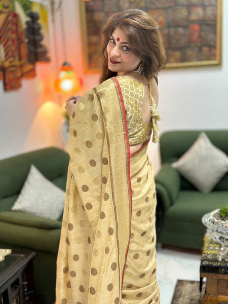 Naveena Kapoor In Banarsi Cotton Silk Designer Saree. Available In 6 Colours.