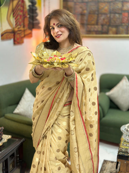 Naveena Kapoor In Banarsi Cotton Silk Designer Saree. Available In 6 Colours.