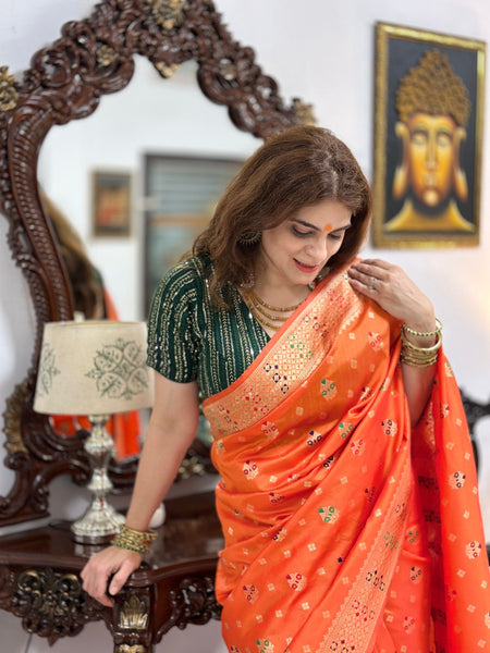 Naveena Kapoor In Banarsi Silk Saree. Available In 3 Colours