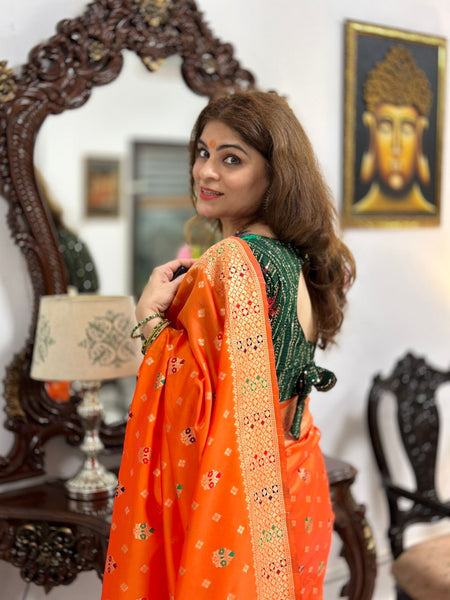 Naveena Kapoor In Banarsi Silk Saree. Available In 3 Colours