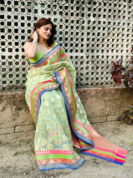 Naveena Kapoor In Kota Doria Saree. Available In 2 Colours.