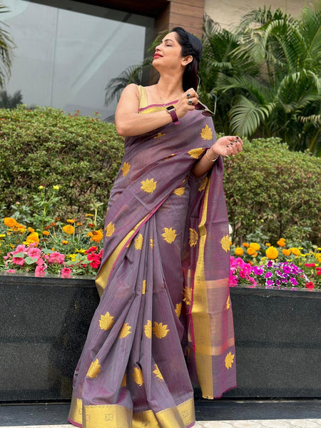 Reena Dwivedi In Designer Linen Saree With Zari Pallu