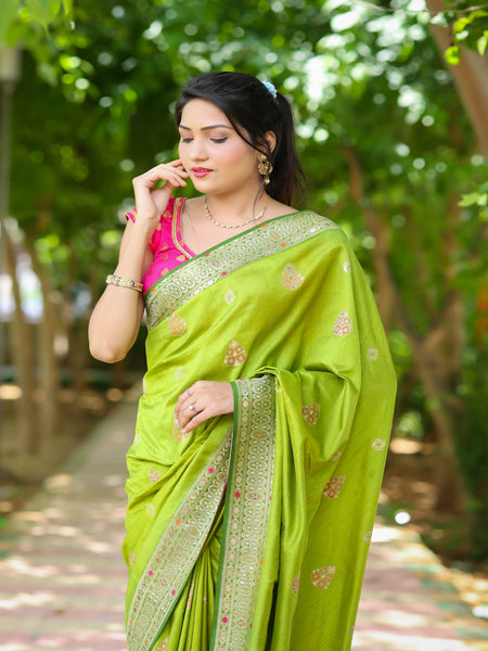 Bhawna Verma In Banarsi Dupion Silk Gota Patti Saree With Matching Pallu. Available in 2 colours.
