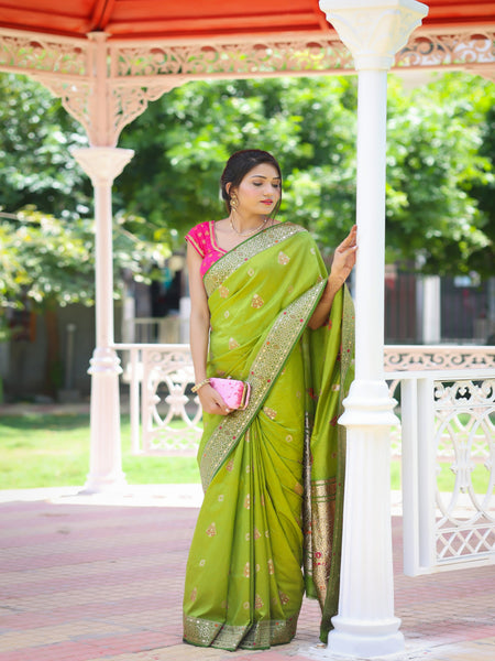 Bhawna Verma In Banarsi Dupion Silk Gota Patti Saree With Matching Pallu. Available in 2 colours.