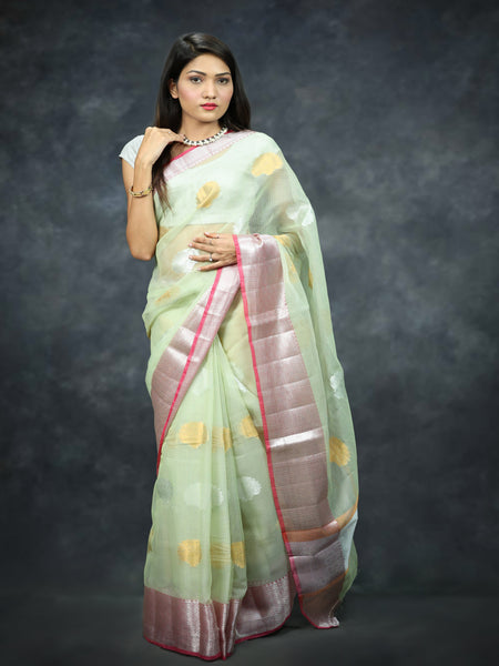 Bhawna Verma In Kota Doria Silver and Gold Boota Saree With Matching Pallu