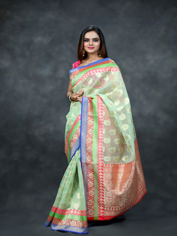 Raj Nandini Chaudhary In Kota Doria Silk Saree With Contrast Pallu . Available in 2 colours.
