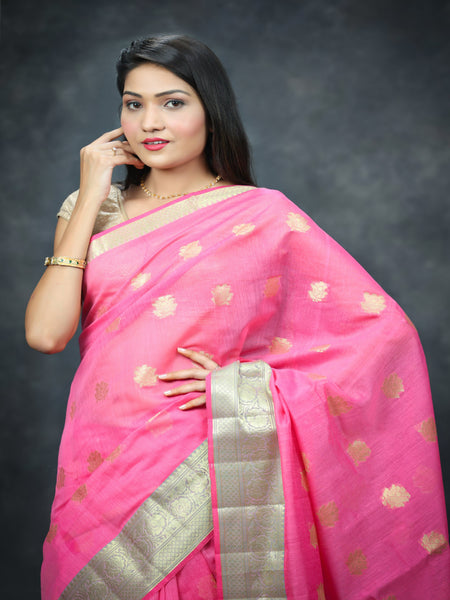 Designer Linen Saree With Zari Pallu. Available in 5 colours.