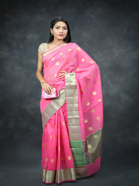 Designer Linen Saree With Zari Pallu. Available in 5 colours.