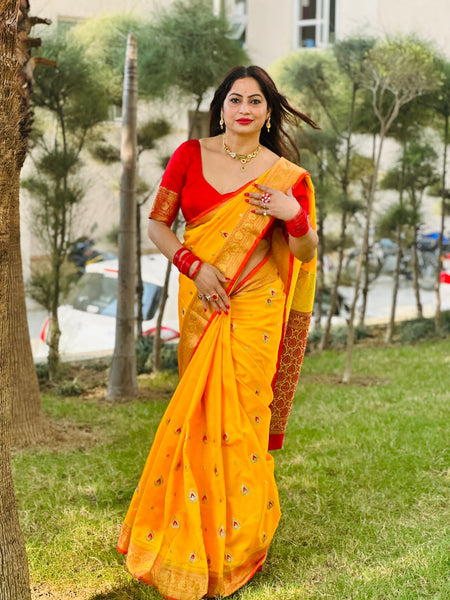 Reena Dwivedi In Banarsi Silk Saree. Available In 4 Colours.