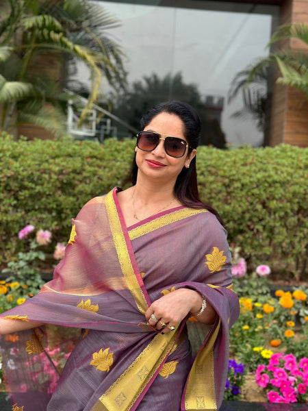 Reena Dwivedi In Designer Linen Saree With Zari Pallu