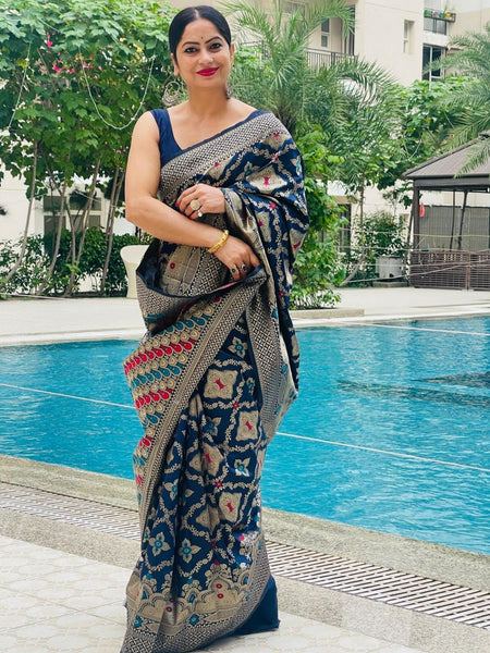 Reena Dwivedi In Banarsi Silk Saree. Available In 6 Colours.