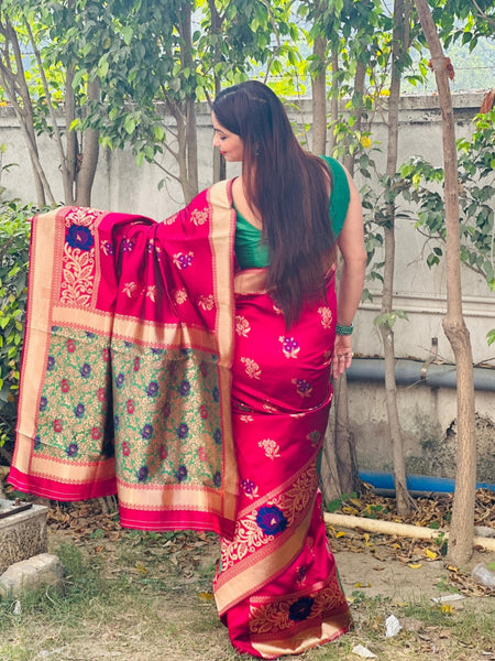 Reena Dwivedi In Banarsi Silk Saree. Available In 6 Colours.