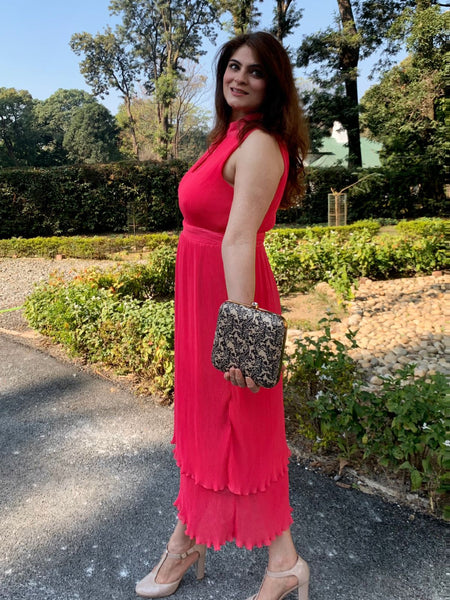 Velvet Square Clutch With Both Side Same Design And Sling Chain Included