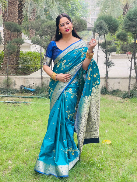 Reena Dwivedi In Handmade Designer Banarsi Silk Saree. Available In 5 Colours.
