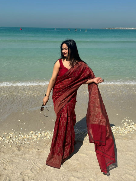 Reena Dwivedi In Chanderi Cotton Silk Saree. Available In 3 Colours