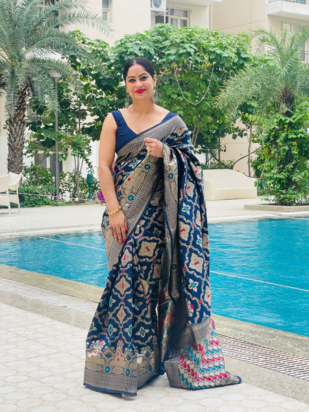 Reena Dwivedi In Banarsi Silk Saree. Available In 6 Colours.