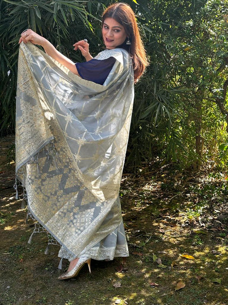 Naveena Kapoor In Banarsi Blended Cotton Silk Saree. Available In 4 Colours