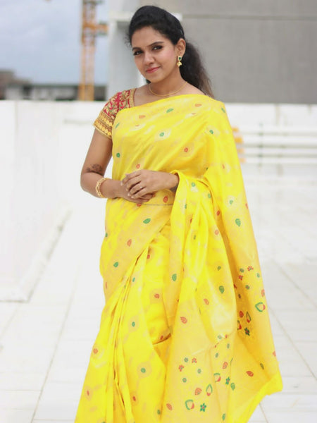 Roopa Mohan In Yellow Meenakari Zari Banarsi Silk Saree. Available In 7 Colours