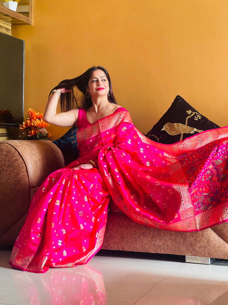 Reena Dwivedi In Banarsi Silk Saree. Available In 6 Colours.