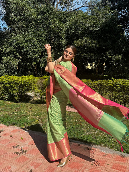 Naveena Kapoor In Banarsi Georgette Silk Sari. Available In 2 Colours