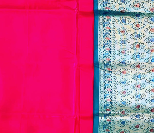Pink Colour Paithani Saree with Contrast Turquoise Pallu