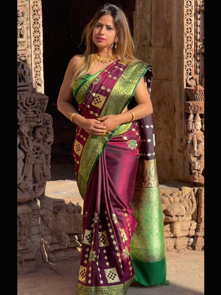 Megha Rathod In Banarsi Silk Saree. Available In 2 Colours.