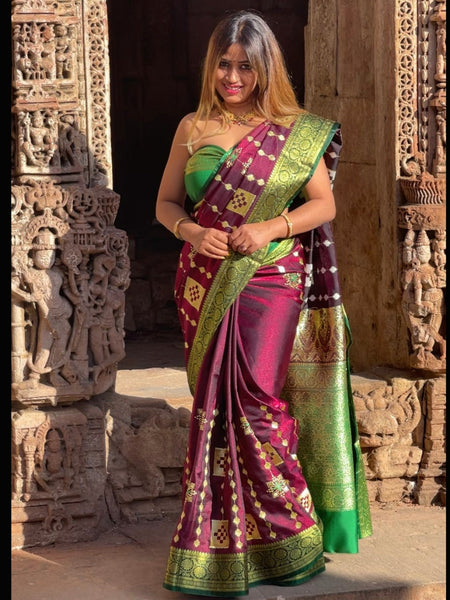Megha Rathod In Banarsi Silk Saree. Available In 2 Colours.