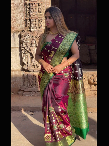 Megha Rathod In Banarsi Silk Saree. Available In 2 Colours.